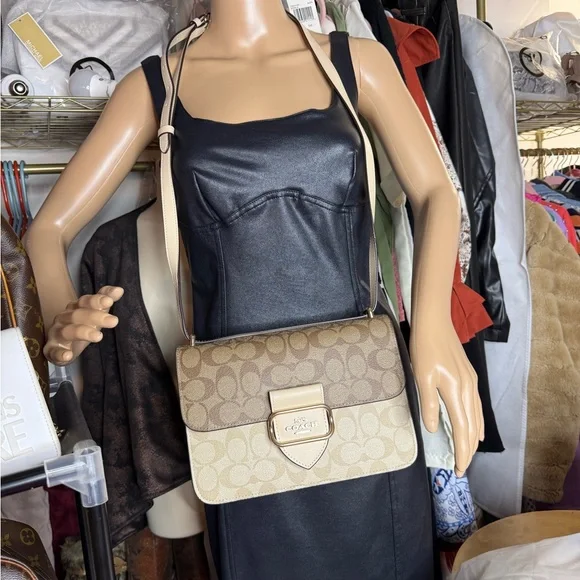 Coach Tan and Cream Shoulder Bag with Monogram Pattern - Picture 4 of 11